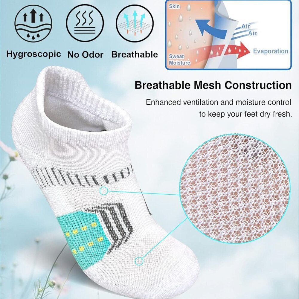 Womens Athletic Cushioned Anti-Blister Comfort Running Ankle Socks 5 Pairs - Picture 4 of 7